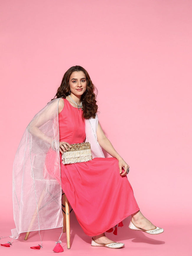 Buy Nuhh Neon Pink PST Silk Kurta & Pant With Olive Chanderi Dupatta (Set  of 3) online